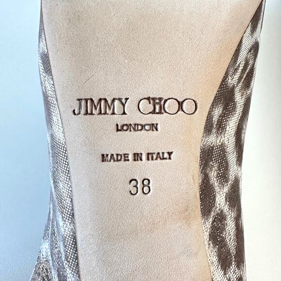 Jimmy Choo Nova Leopard Print Gold Shimmer Leather Slingback Pumps Size 38 - Picture 12 of 16